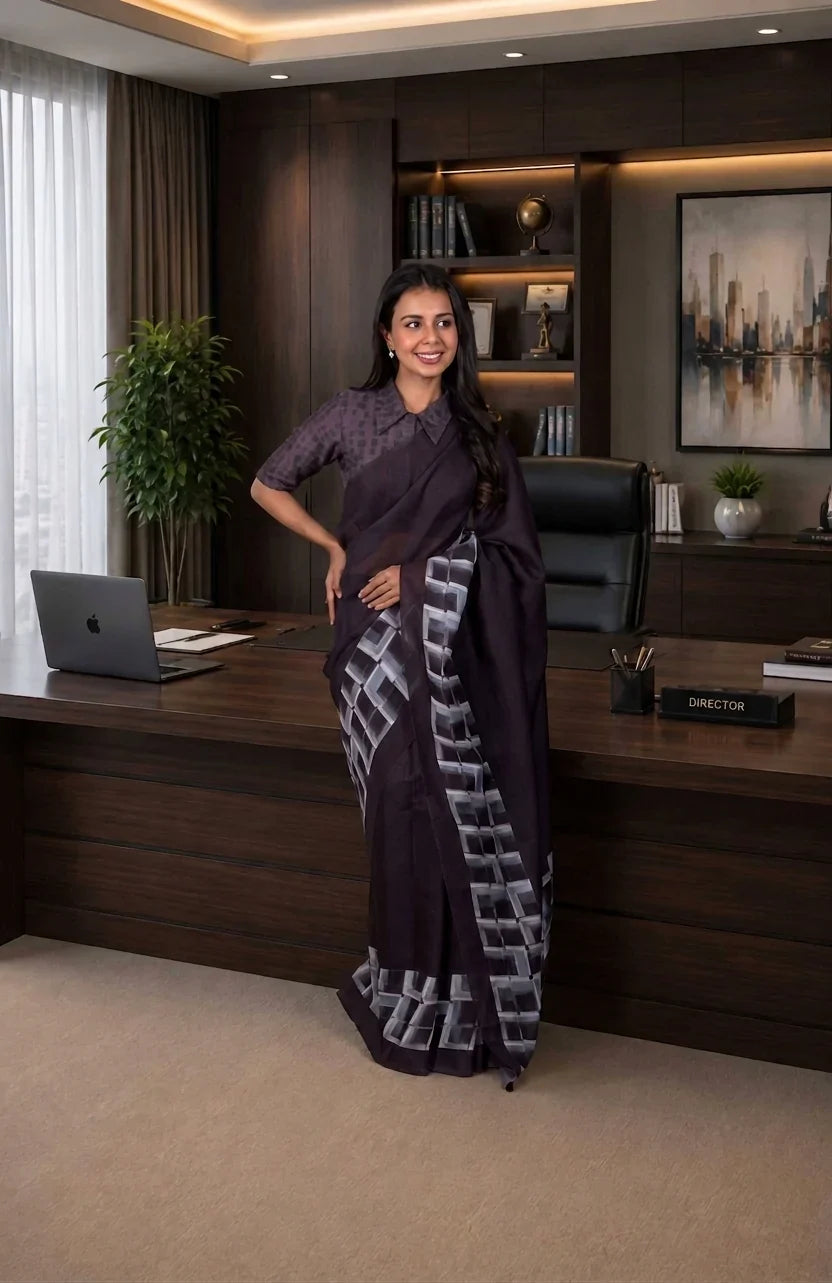 Laxmipati Power Pleats Purple Linen Geometric Printed Saree