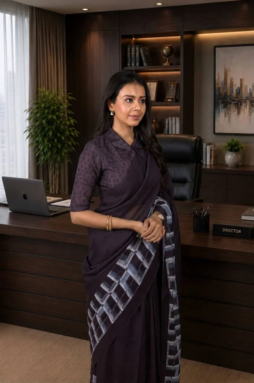 Laxmipati Power Pleats Purple Linen Geometric Printed Saree