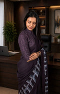 Laxmipati Power Pleats Purple Linen Geometric Printed Saree