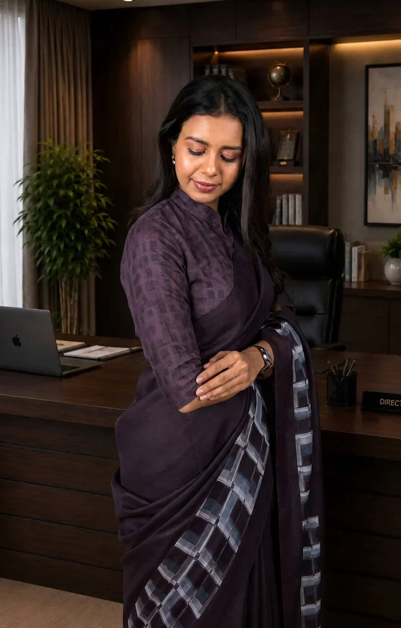 Laxmipati Power Pleats Purple Linen Geometric Printed Saree