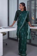 Laxmipati Power Pleats Blue Cotton Blend Geometric Printed Saree