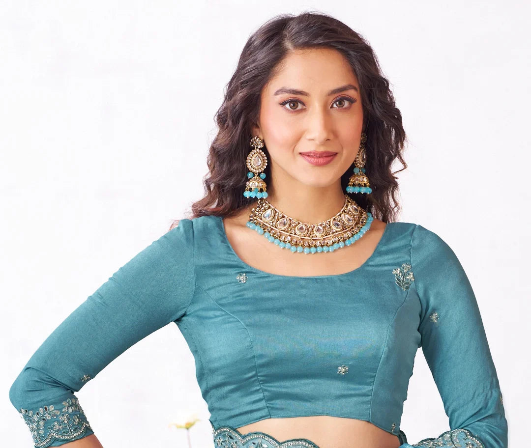 Laxmipati Arpita Blue Chiffon Embroidered Saree