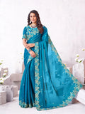 Laxmipati Arpita Blue Tissue Organza Embroidered Saree