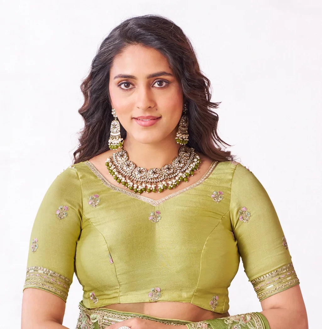 Laxmipati Arpita Green Chiffon Embroidered Saree