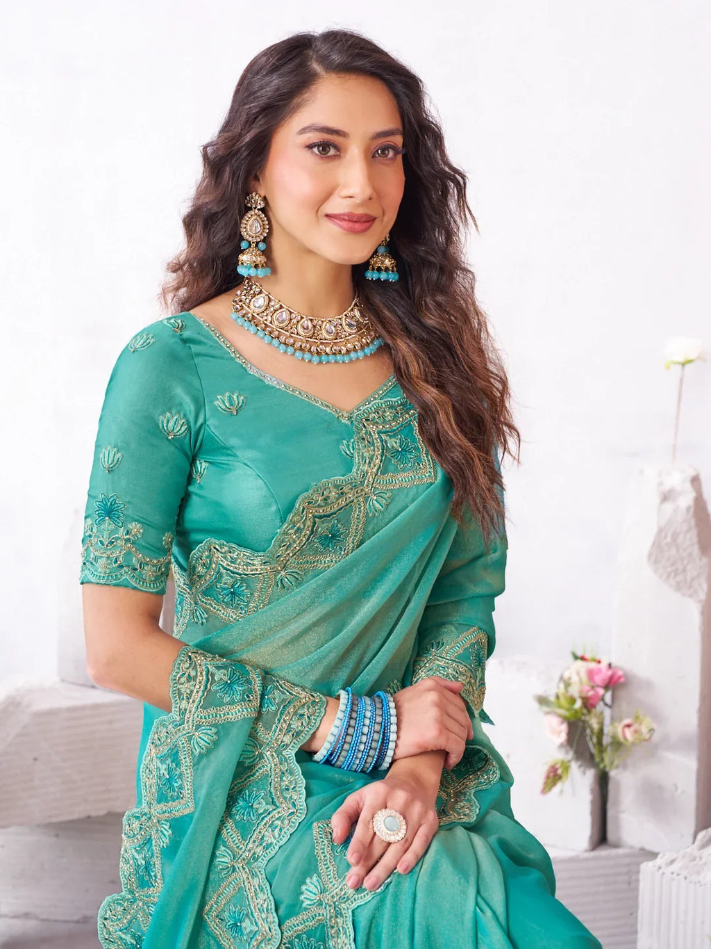 Laxmipati Arpita Blue Silk Blend Embroidered Saree