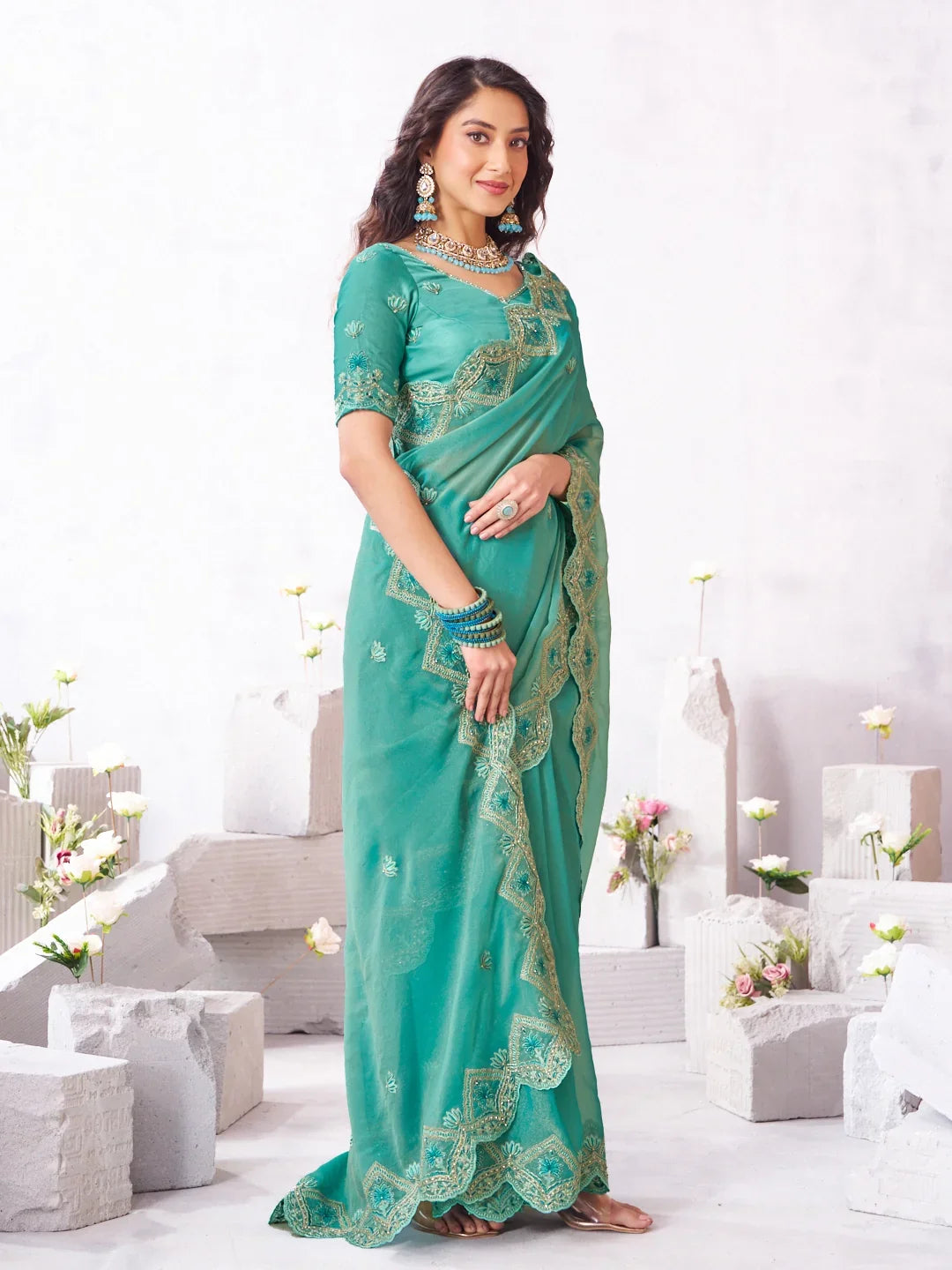Laxmipati Arpita Blue Silk Blend Embroidered Saree