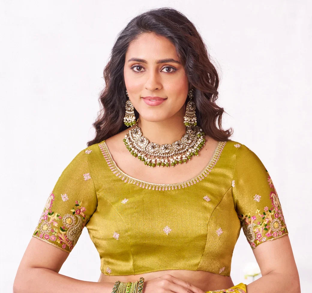 Laxmipati Arpita Mustard Chiffon Embroidered Saree