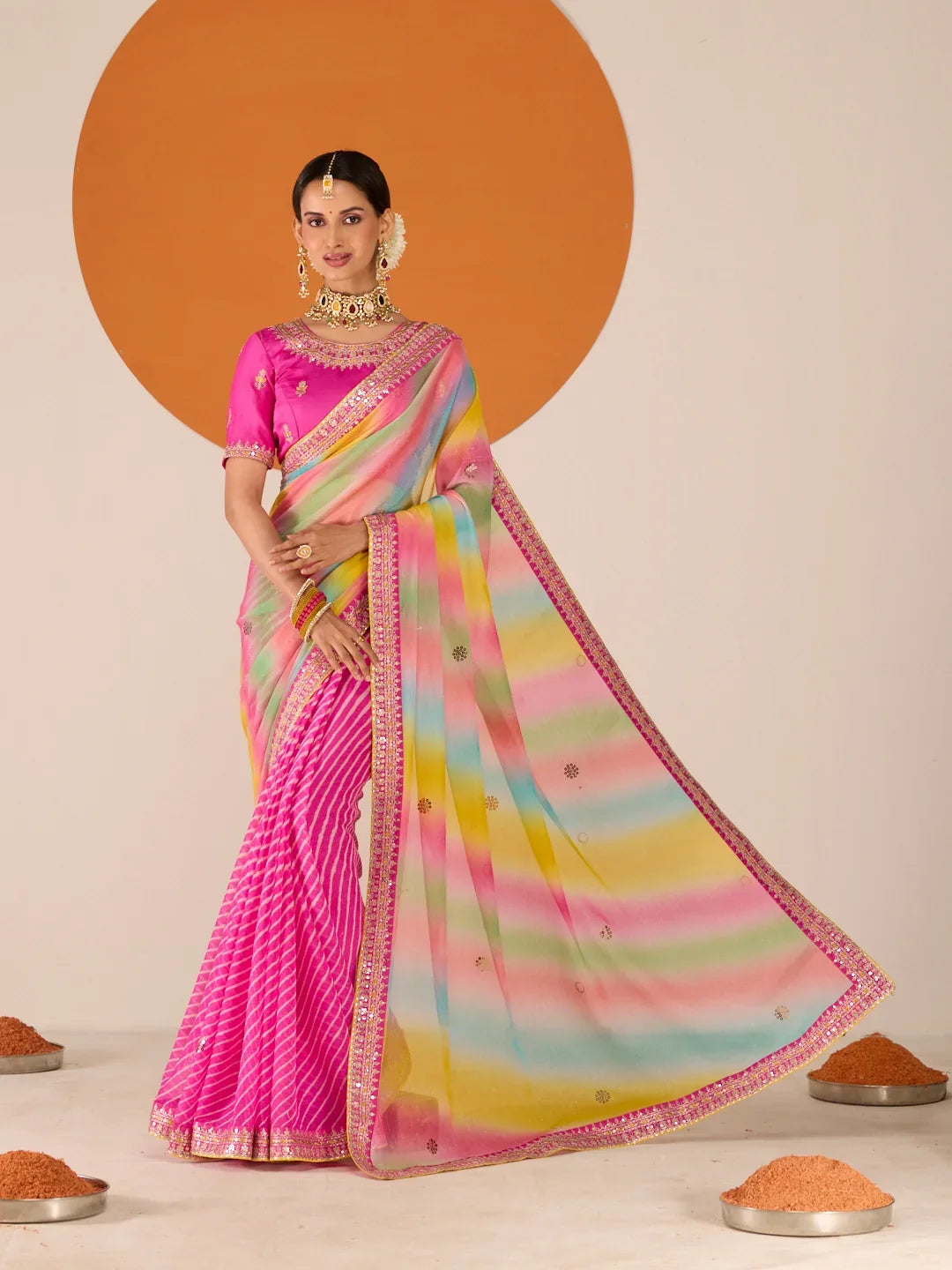 Laxmipati Ruchi Pink Chiffon Embroidered Saree