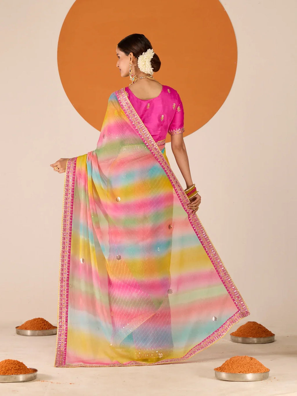 Laxmipati Ruchi Pink Chiffon Embroidered Saree