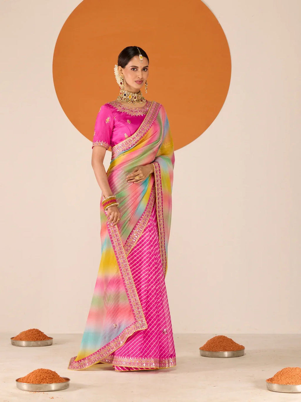 Laxmipati Ruchi Pink Chiffon Embroidered Saree