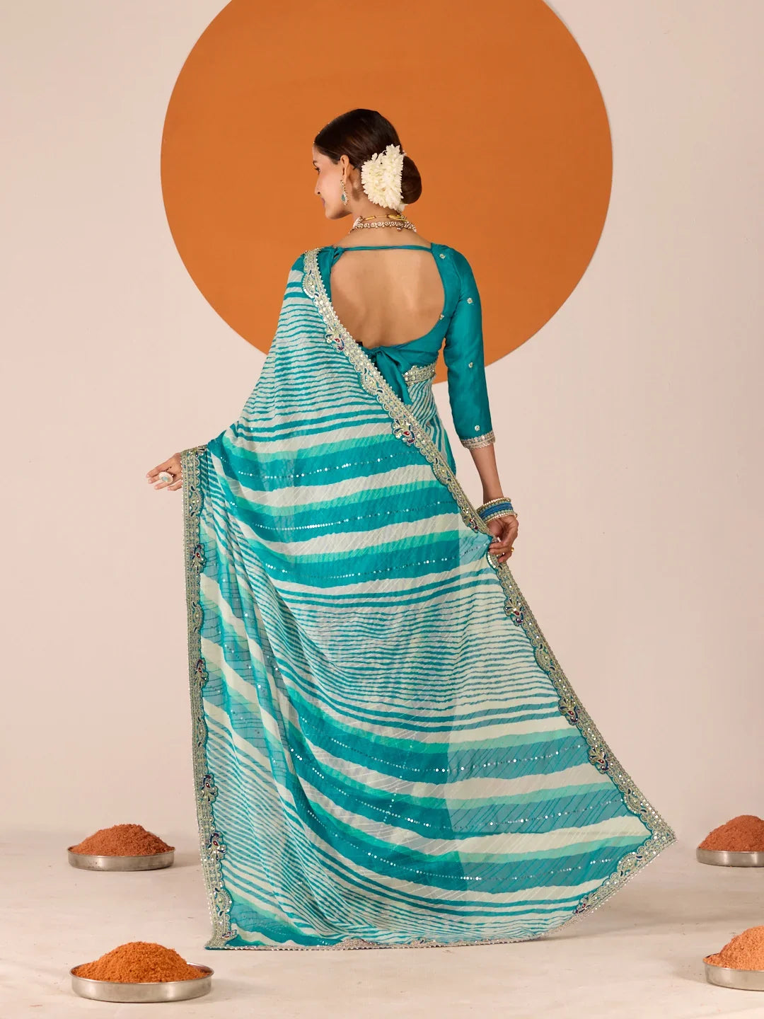 Laxmipati Ruchi Blue Chiffon Embroidered Saree