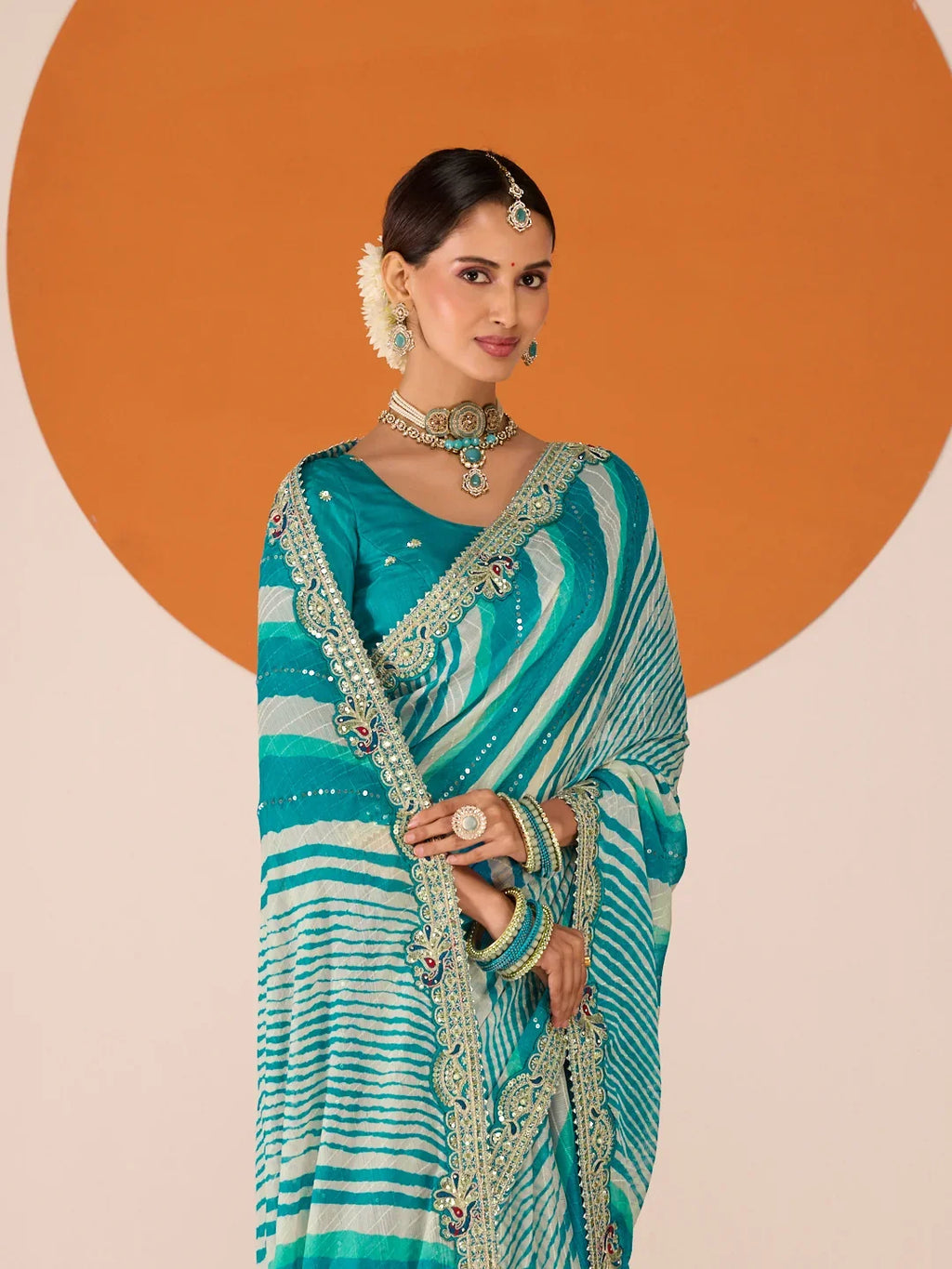 Laxmipati Ruchi Blue Chiffon Embroidered Saree
