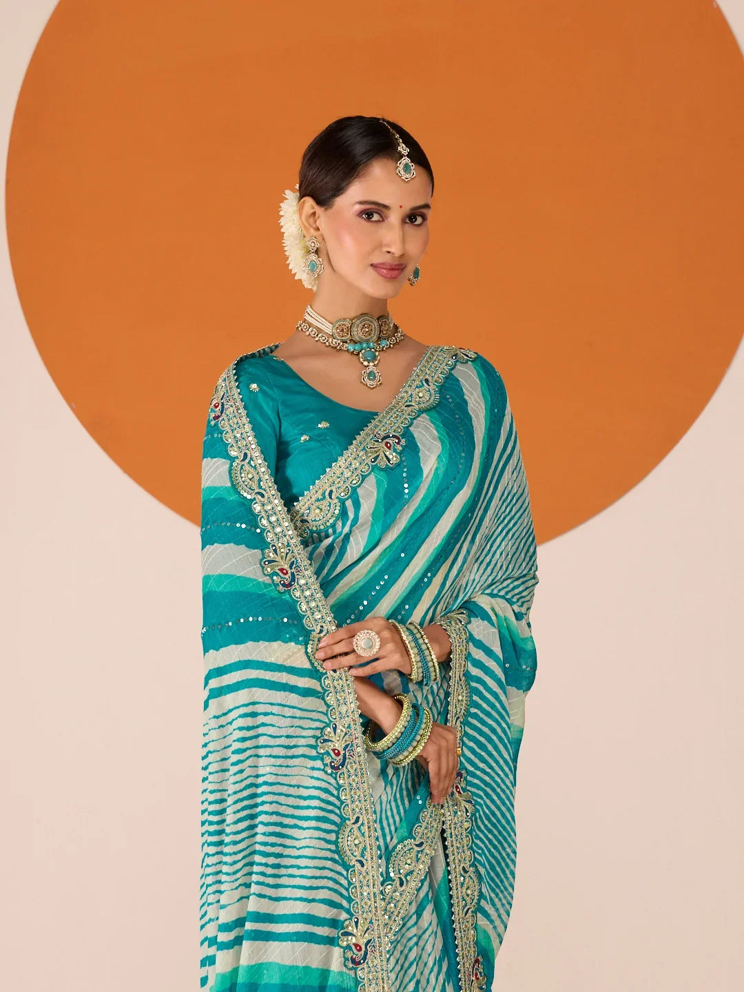 Laxmipati Ruchi Blue Chiffon Embroidered Saree
