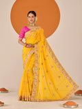Laxmipati Ruchi Yellow Silk Blend Embroidered Saree