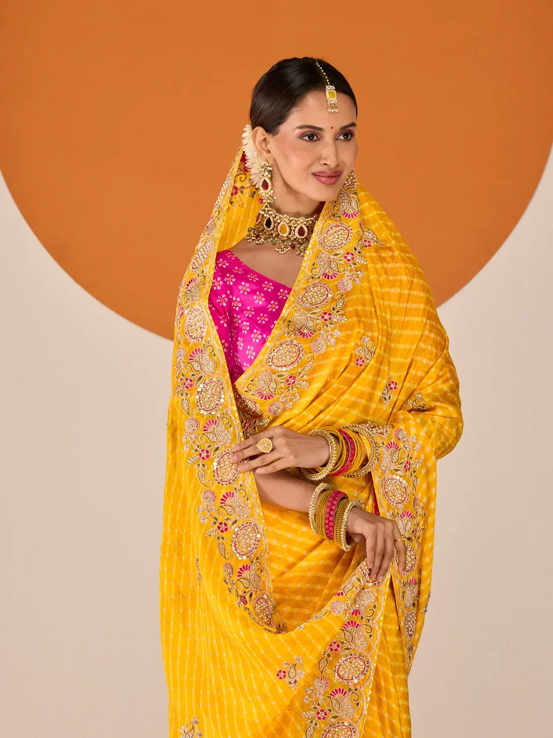 Laxmipati Ruchi Yellow Silk Blend Embroidered Saree