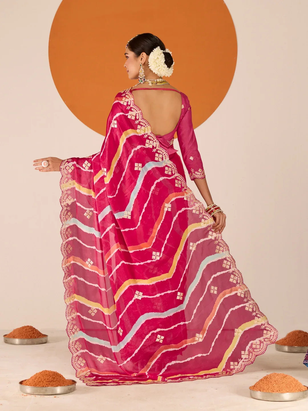Laxmipati Ruchi Pink Silk Blend Embroidered Saree