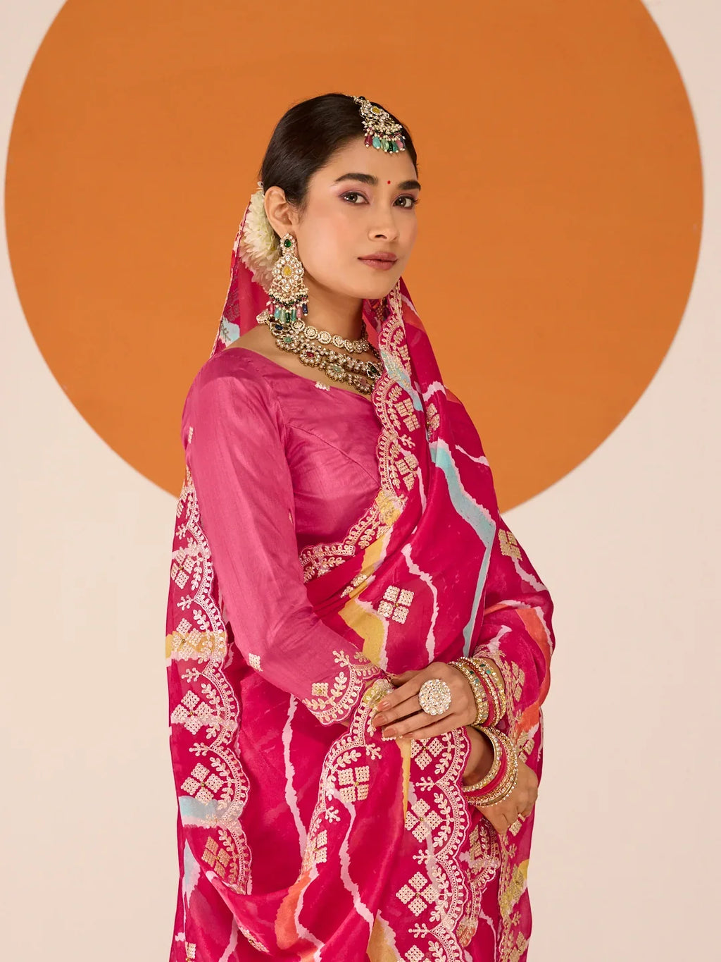 Laxmipati Ruchi Pink Silk Blend Embroidered Saree