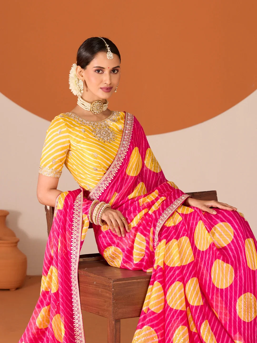 Laxmipati Ruchi Pink Chiffon Embroidered Saree