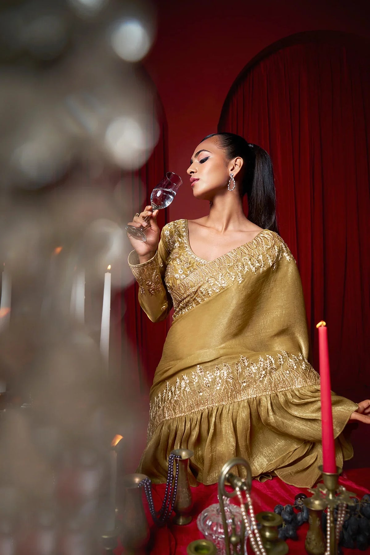 Laxmipati Ready to Wear (SS*) Golden Brown Embroidered Georgette Saree