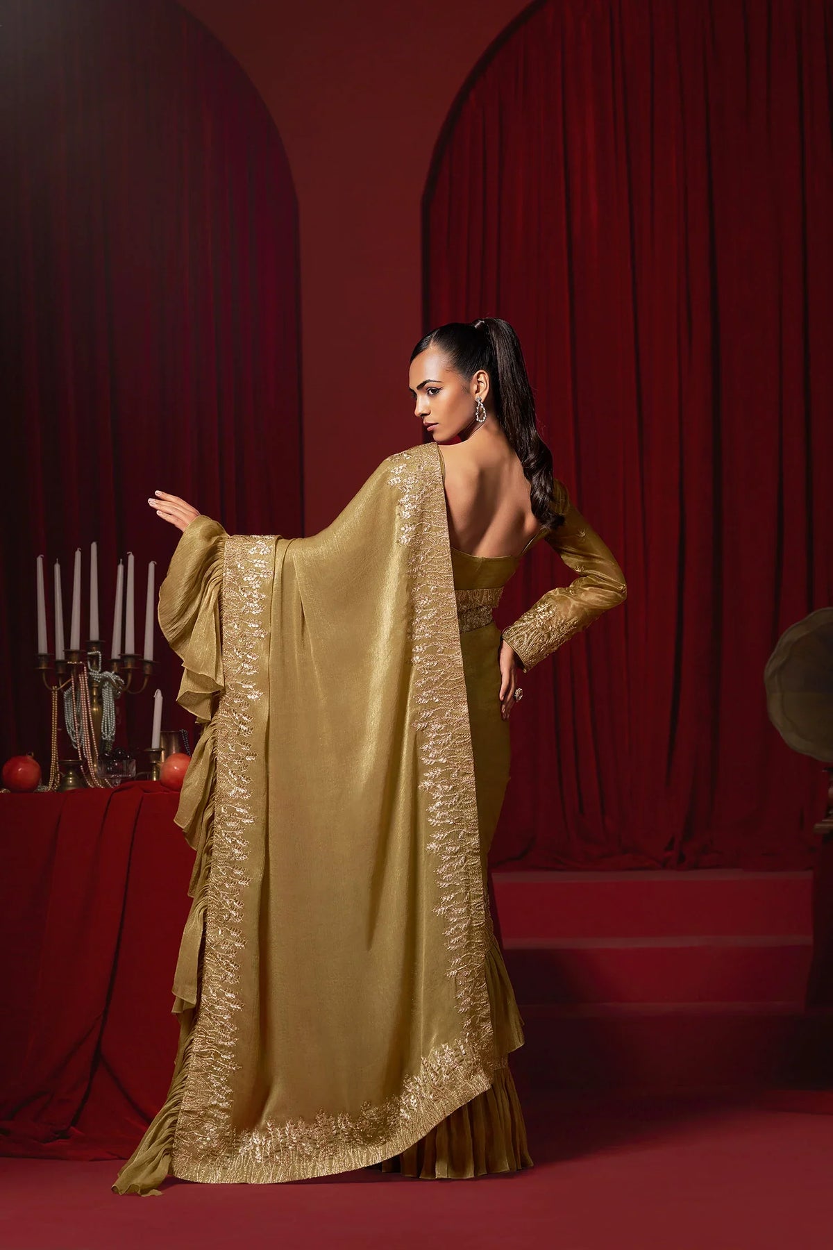 Laxmipati Ready to Wear (SS*) Golden Brown Embroidered Georgette Saree