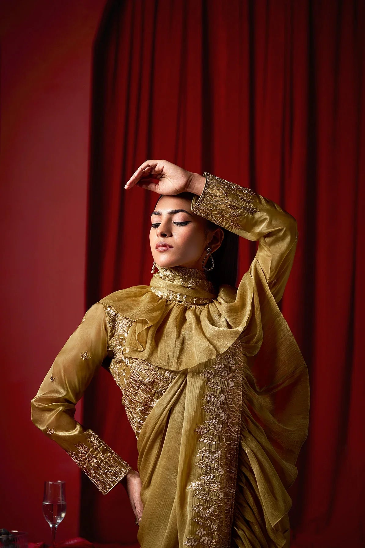 Laxmipati Ready to Wear (SS*) Golden Brown Embroidered Georgette Saree