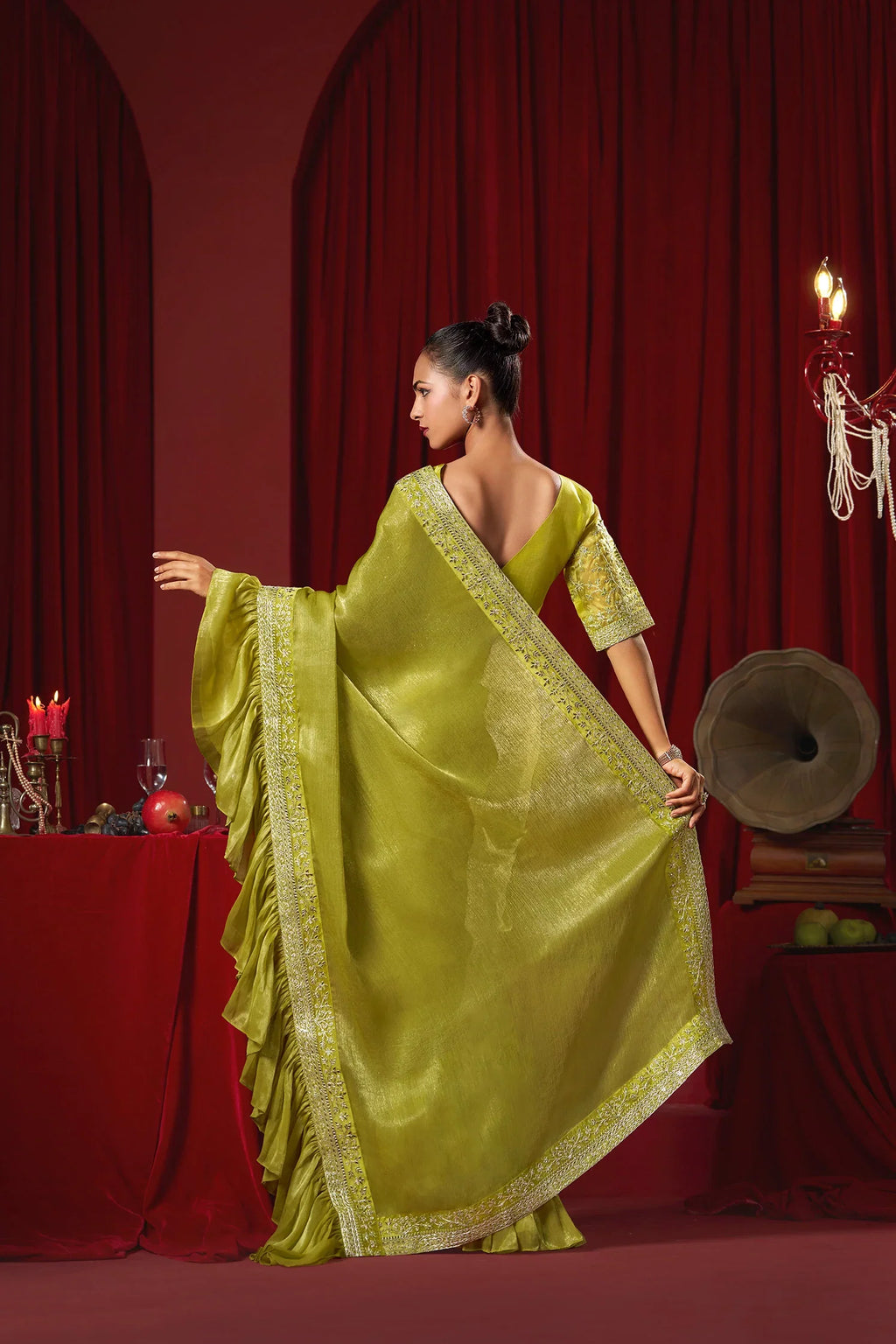Laxmipati Ready to Wear (SS*) Olive Green Embroidered Georgette Saree