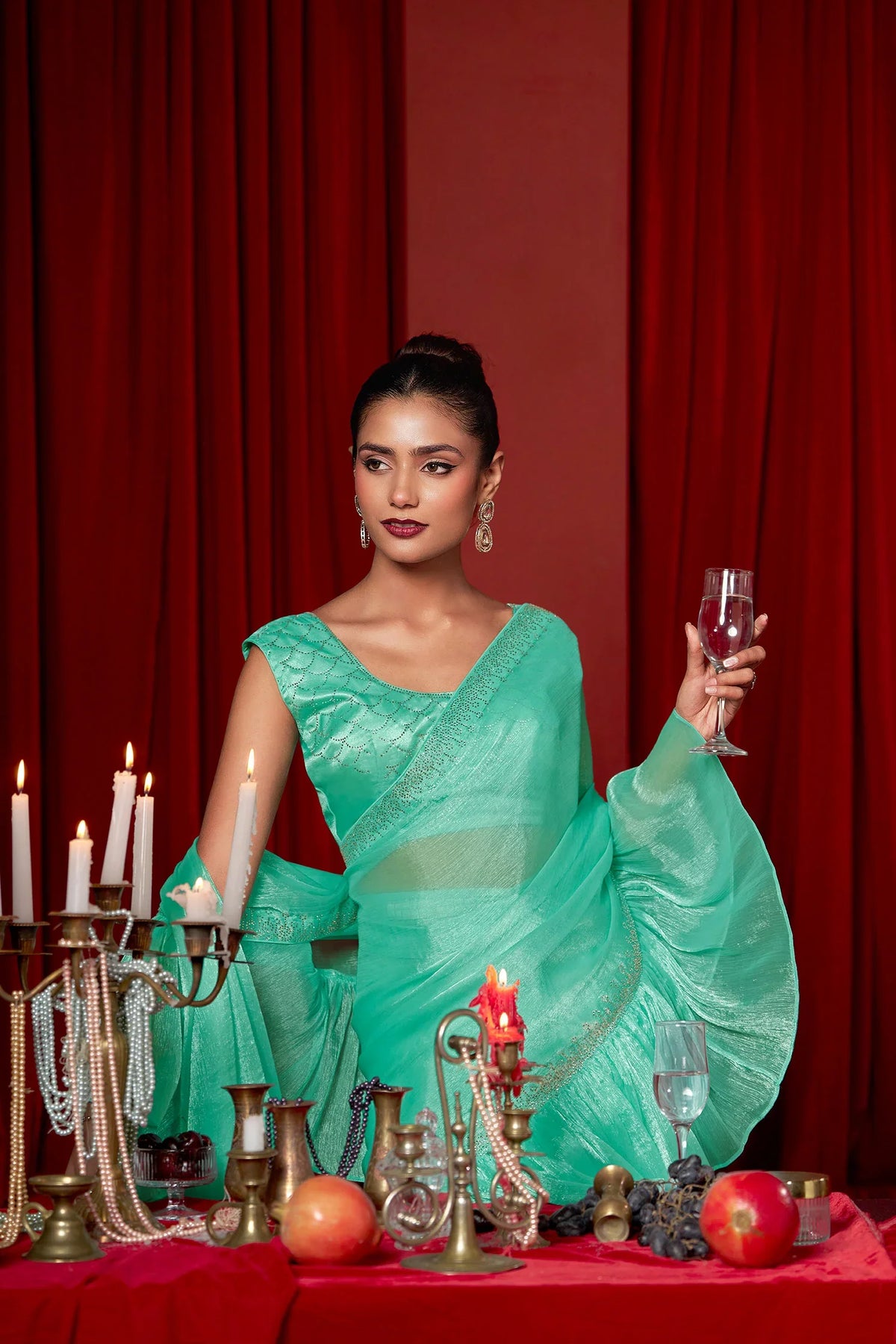 Laxmipati Ready to Wear (SS*) Sea Green Embroidered Georgette Saree