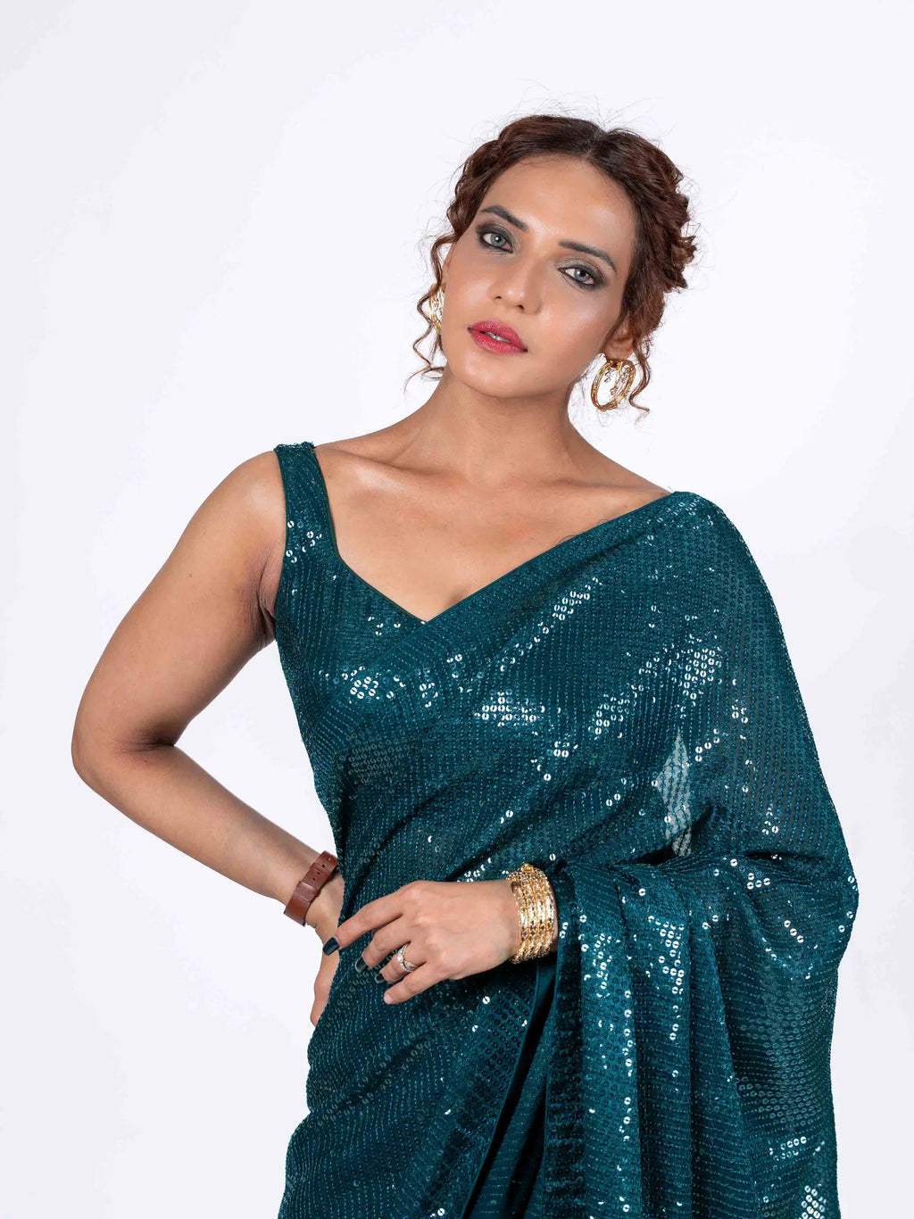 Laxmipati Ready to Wear (SS*) Blue Georgette Embroidered Saree