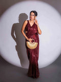 Laxmipati Ready to Wear (SS*) Maroon Georgette Embroidered Saree