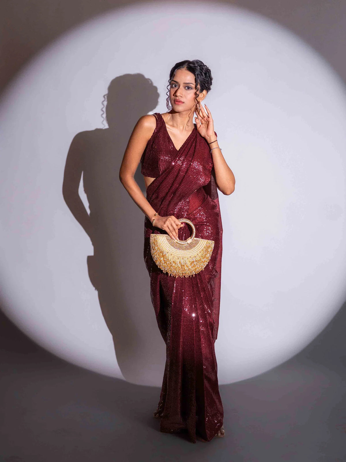 Laxmipati Ready to Wear (SS*) Maroon Georgette Embroidered Saree
