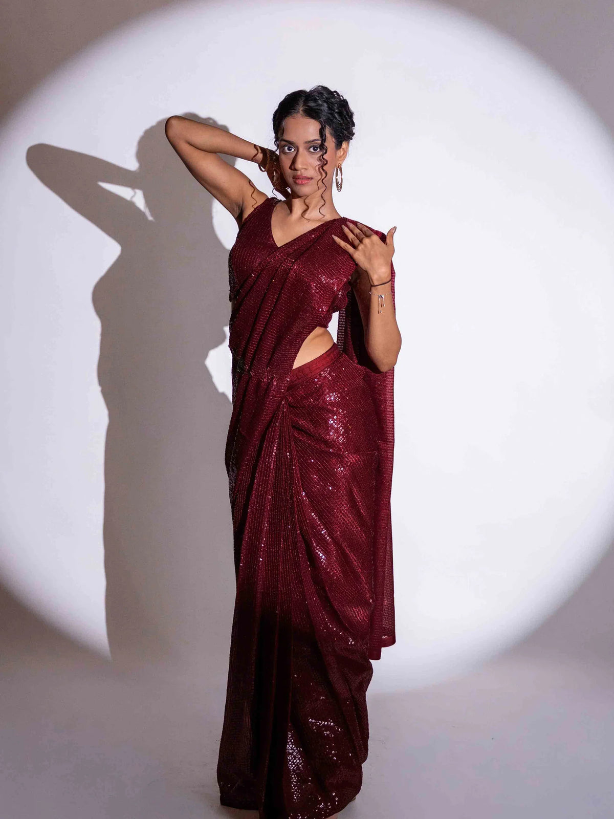 Laxmipati Ready to Wear (SS*) Maroon Georgette Embroidered Saree