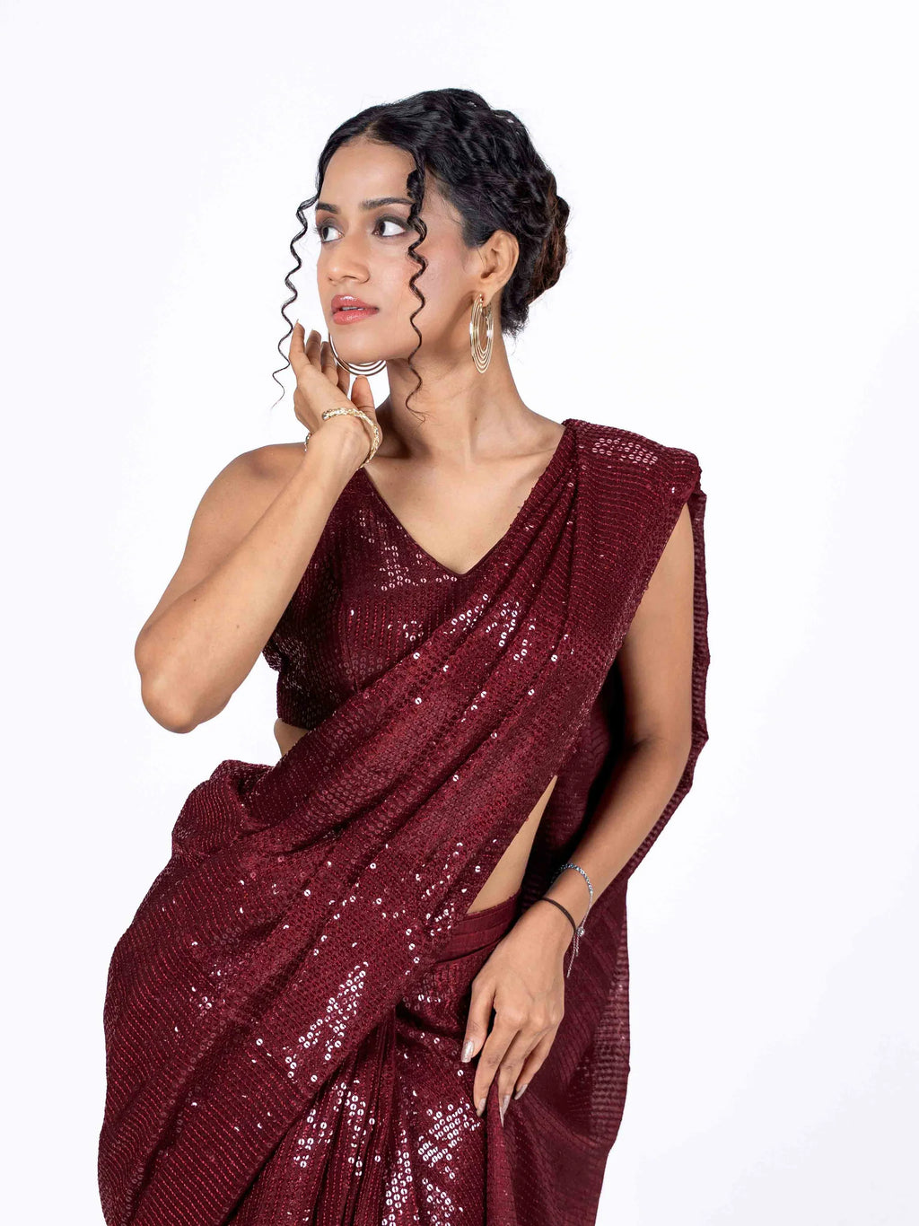 Laxmipati Ready to Wear (SS*) Maroon Georgette Embroidered Saree