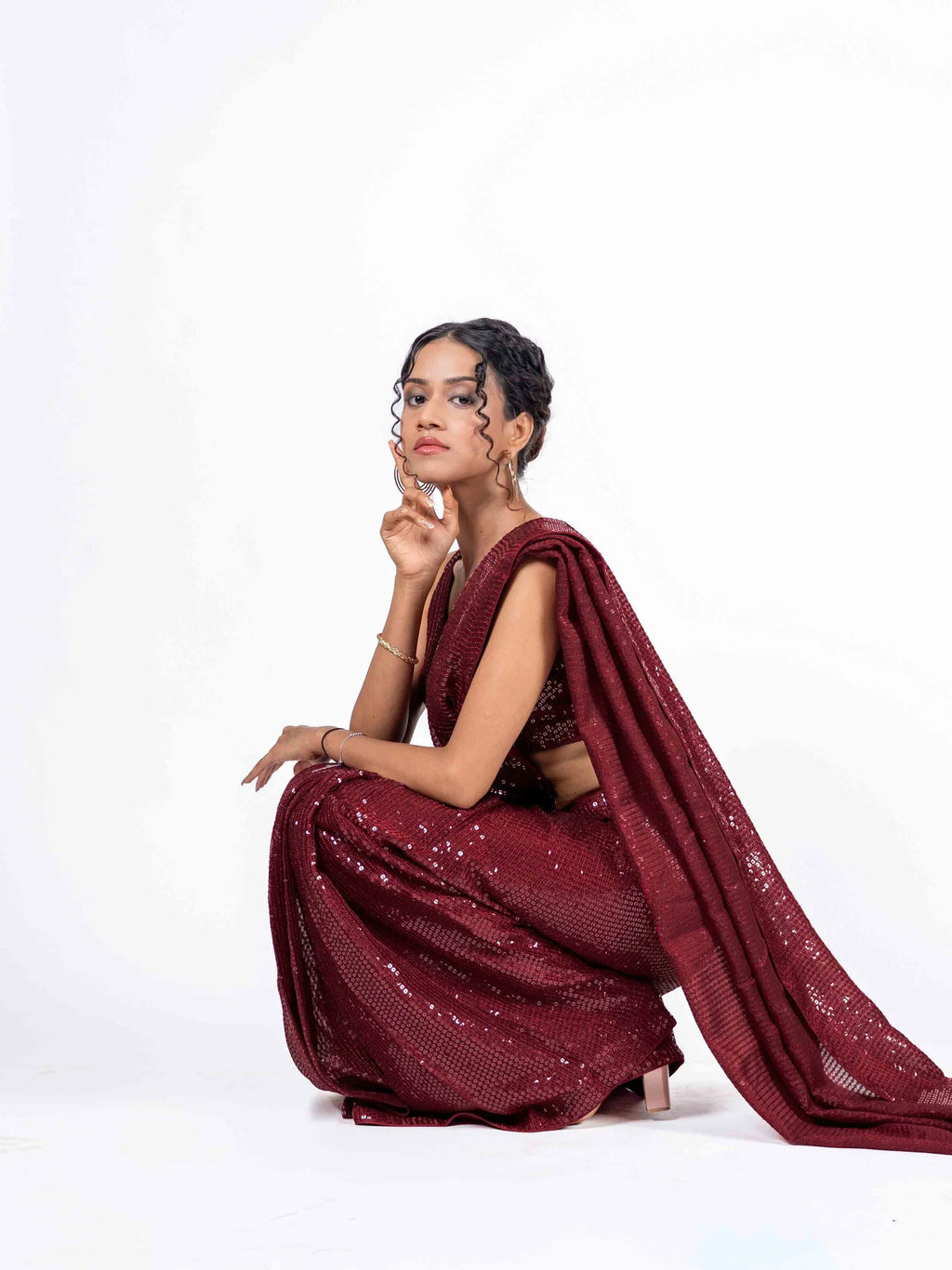 Laxmipati Ready to Wear (SS*) Maroon Georgette Embroidered Saree