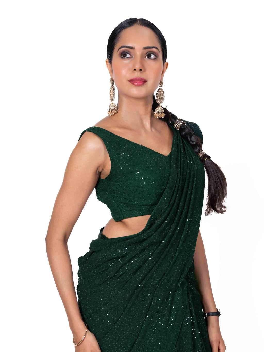 Laxmipati Ready to Wear (SS*) Green Georgette Embroidered Saree