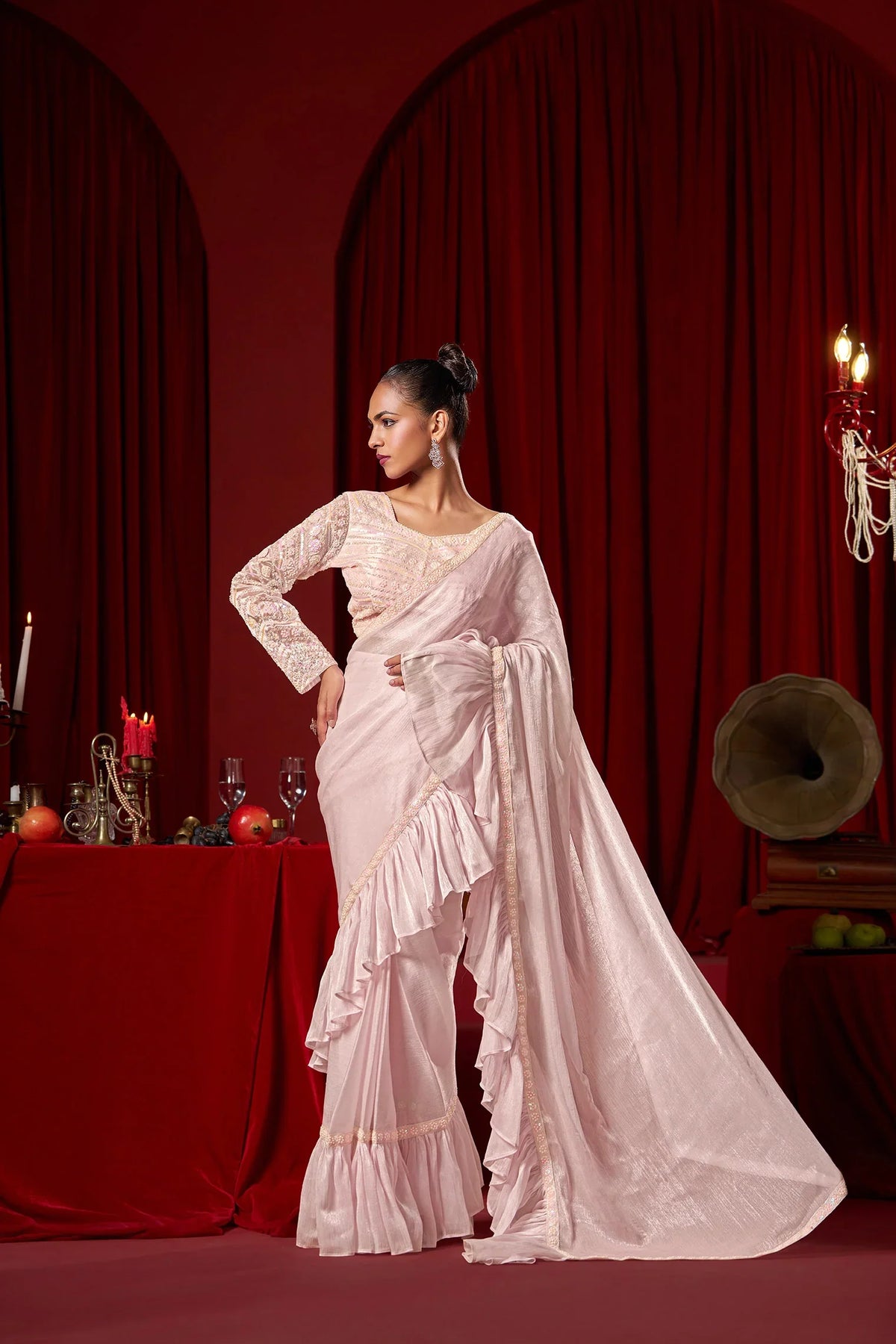 Laxmipati Ready to Wear (SS*) Baby Pink Embroidered Georgette Saree