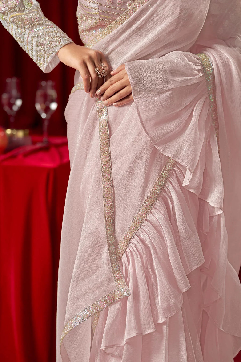Laxmipati Ready to Wear (SS*) Baby Pink Embroidered Georgette Saree