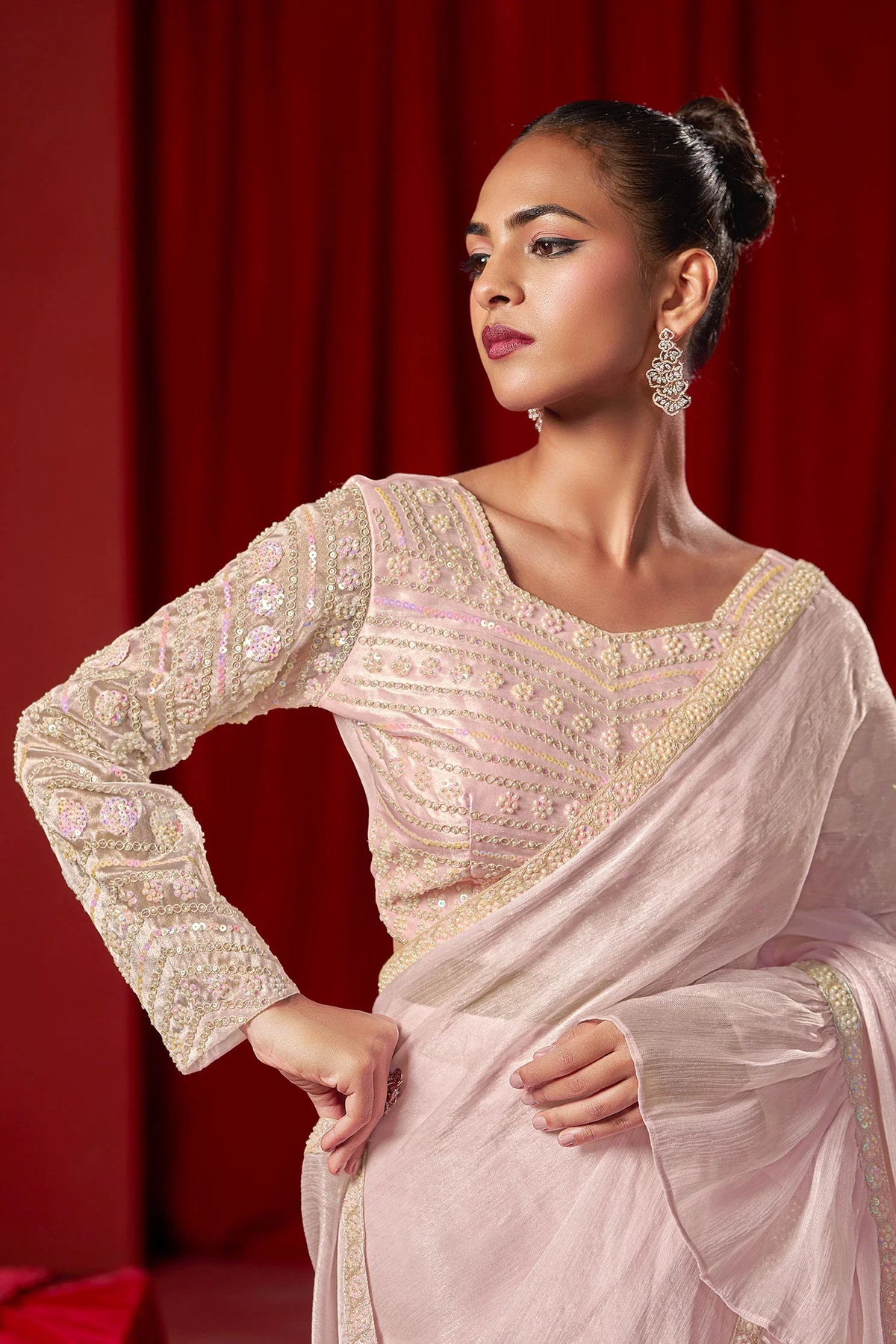 Laxmipati Ready to Wear (SS*) Baby Pink Embroidered Georgette Saree