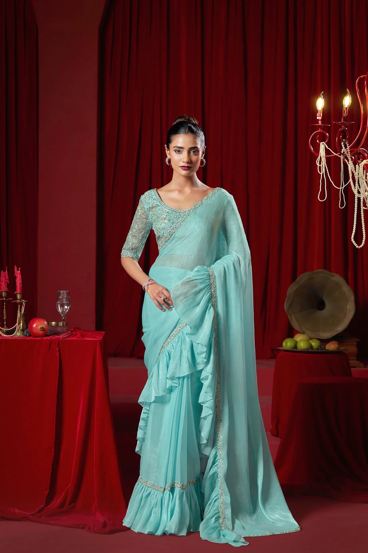 Laxmipati Ready to Wear (SS*) Baby Blue Embroidered Georgette Saree