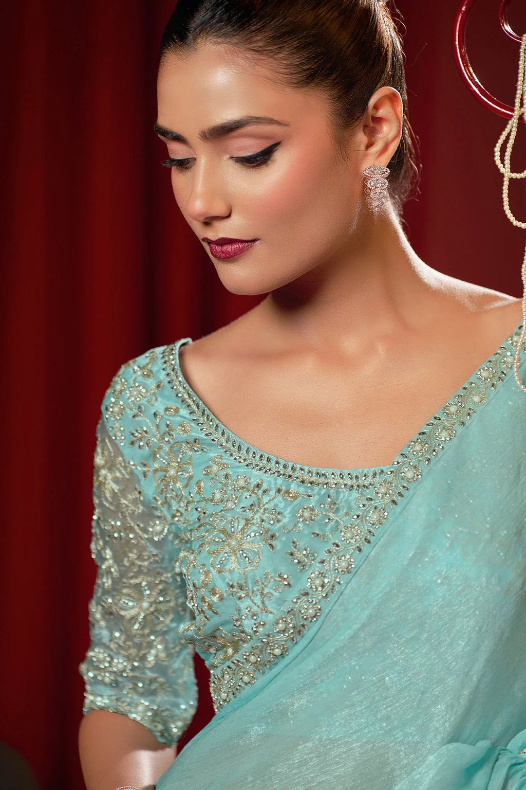 Laxmipati Ready to Wear (SS*) Baby Blue Embroidered Georgette Saree