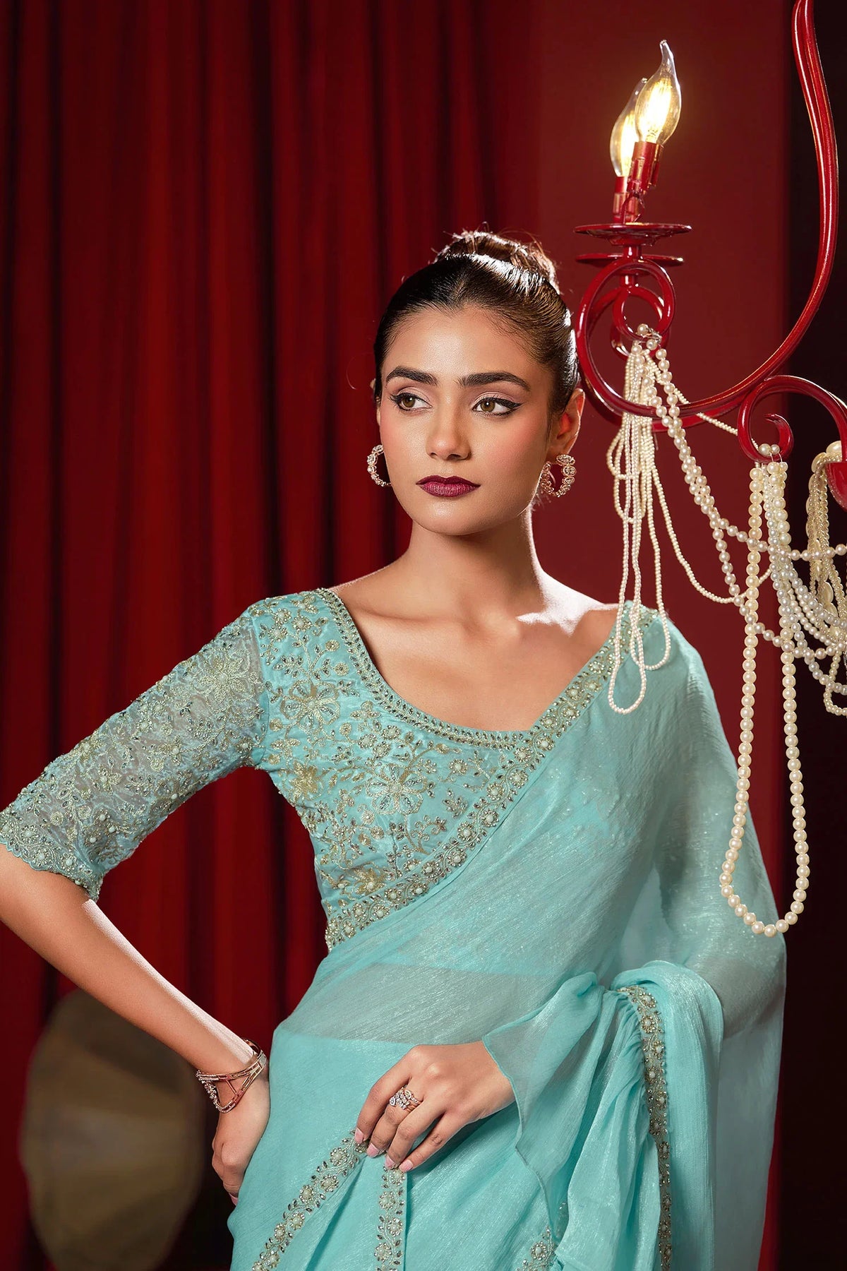 Laxmipati Ready to Wear (SS*) Baby Blue Embroidered Georgette Saree