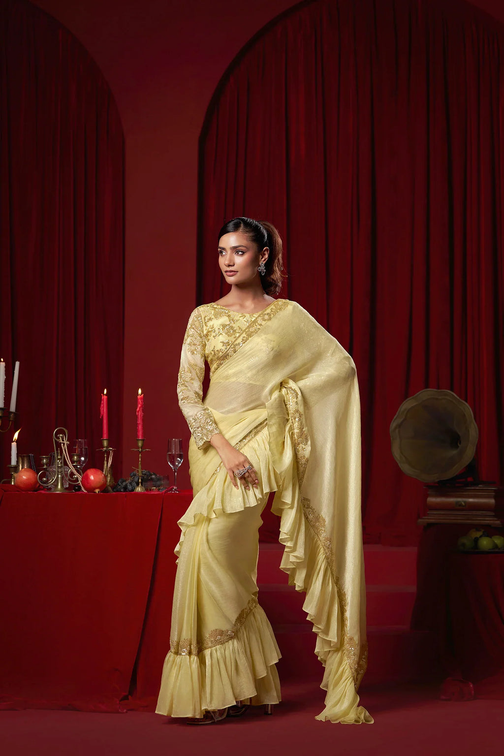 Laxmipati Ready to Wear (SS*) Butter Yellow Embroidered Georgette Saree