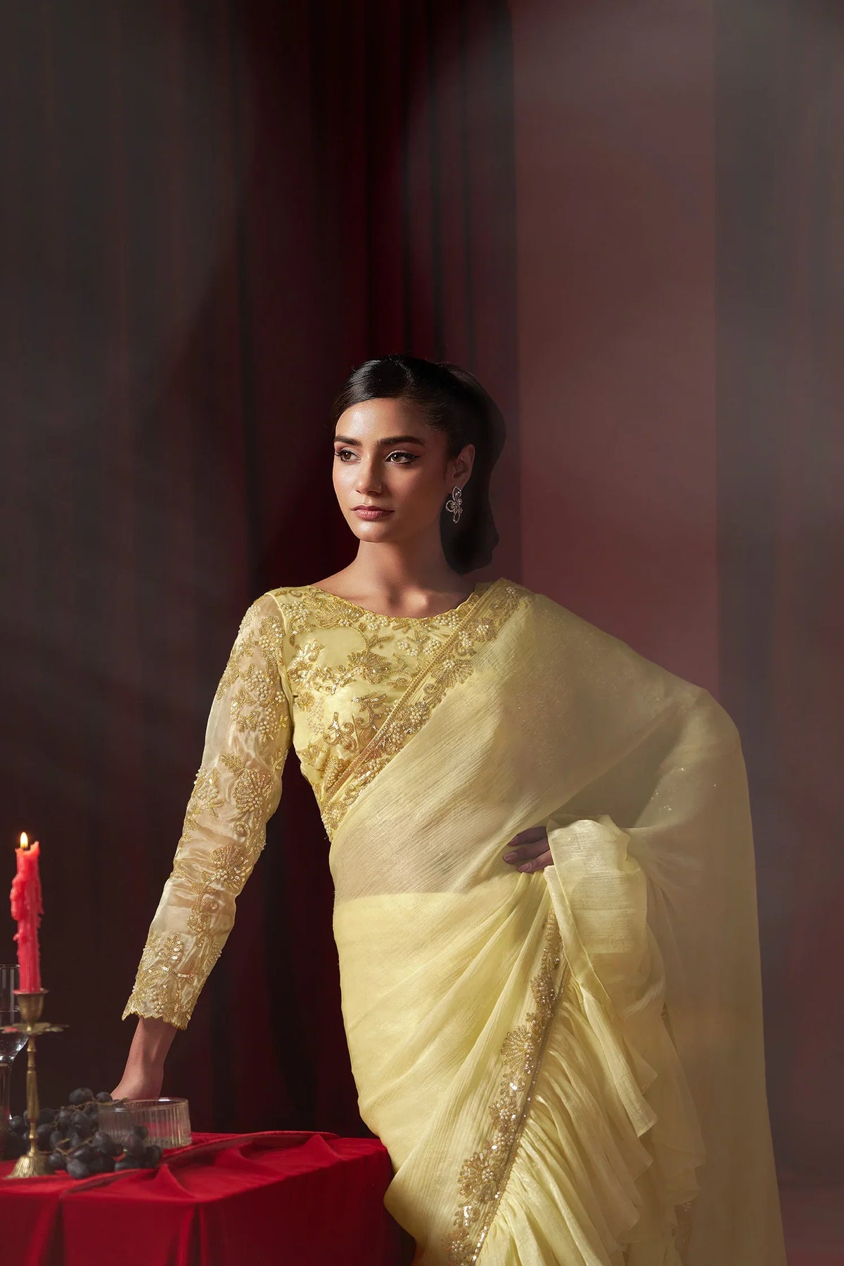 Laxmipati Ready to Wear (SS*) Butter Yellow Embroidered Georgette Saree