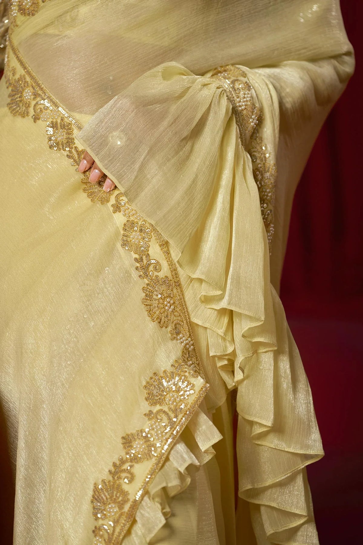 Laxmipati Ready to Wear (SS*) Butter Yellow Embroidered Georgette Saree