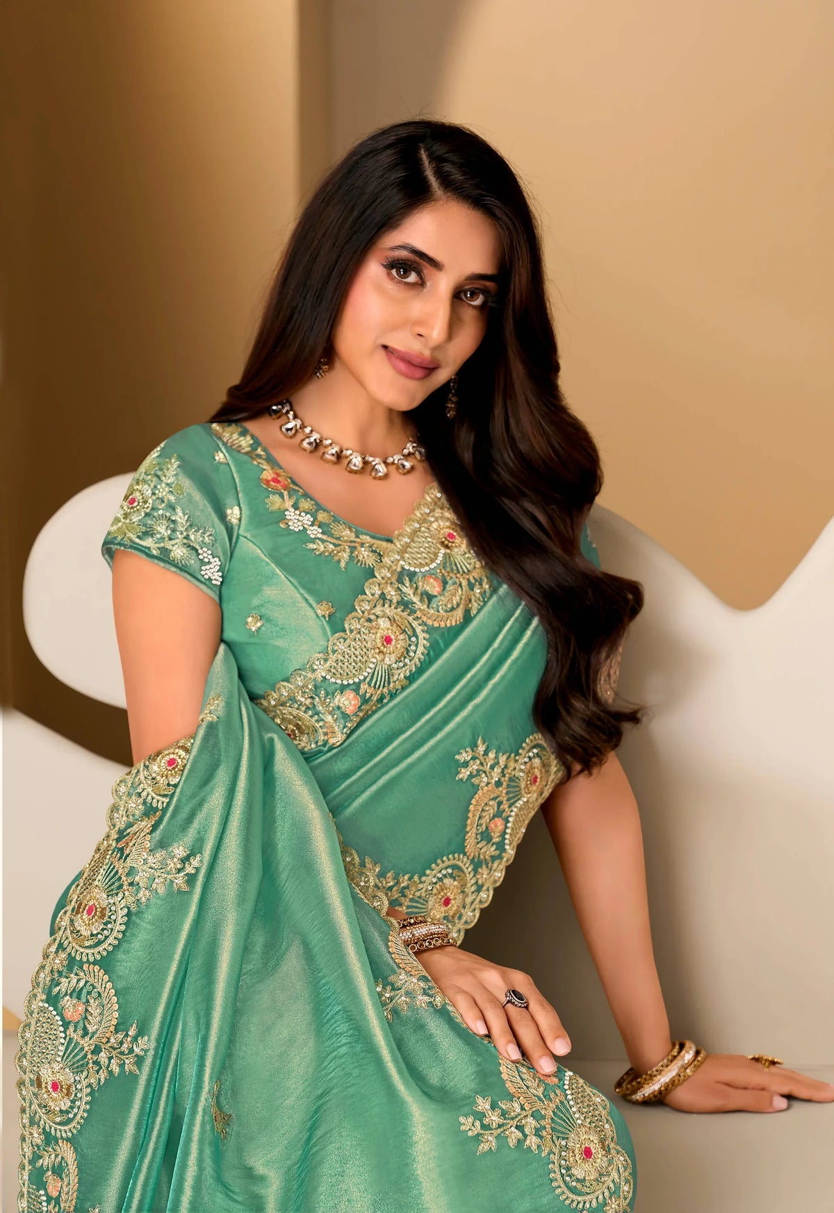 Laxmipati Jharokha Blue Tissue Organza Embroidered Saree