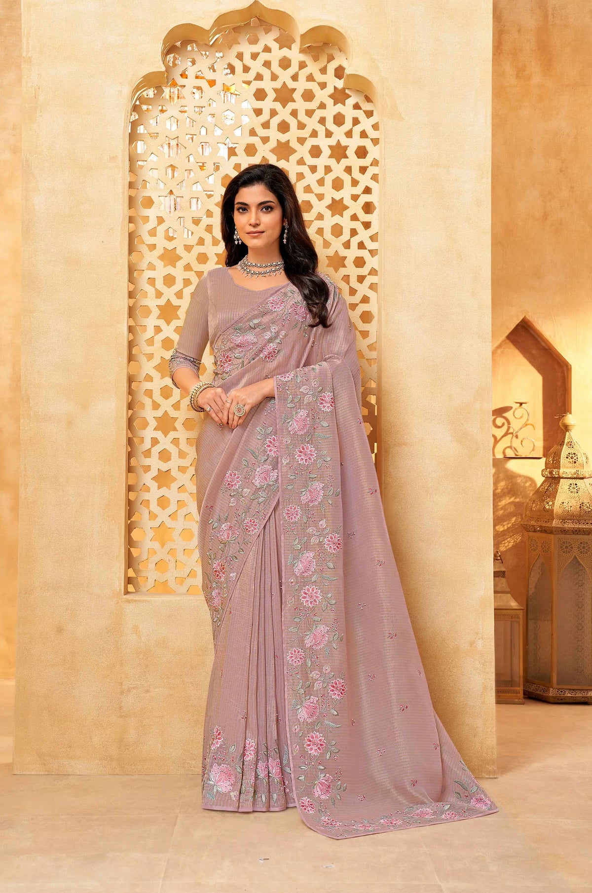 Laxmipati Jharokha Pink Tissue Organza Embroidered Saree