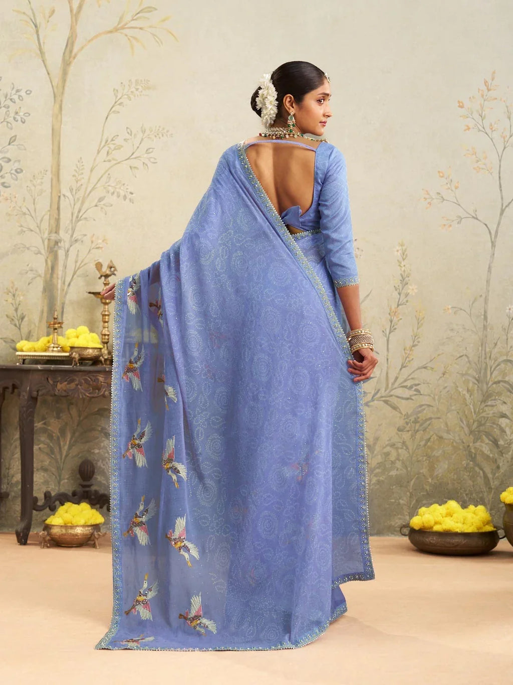 Laxmipati Deewangi Blue Chiffon Embroidered Saree
