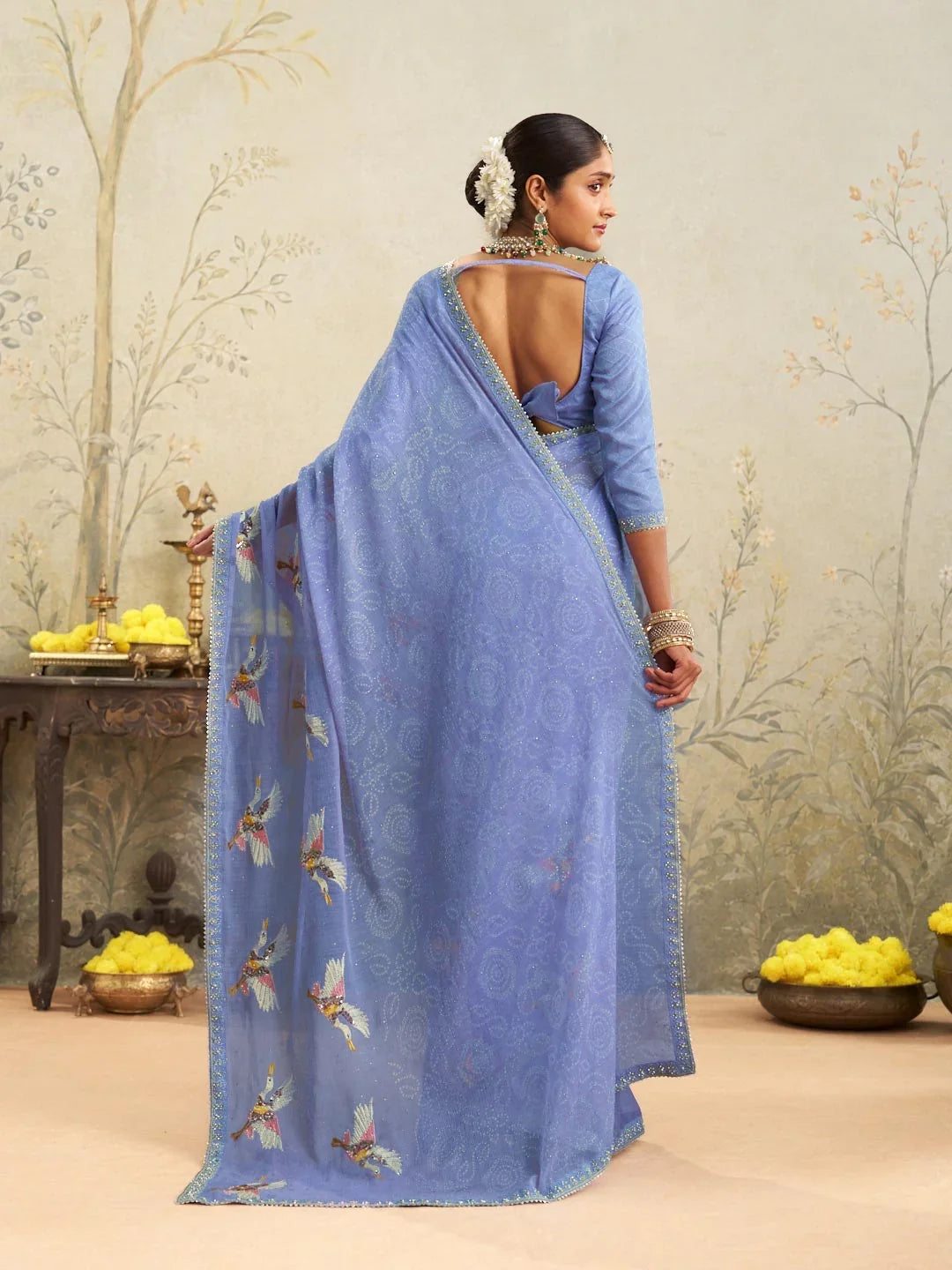 Laxmipati Deewangi Blue Chiffon Embroidered Saree