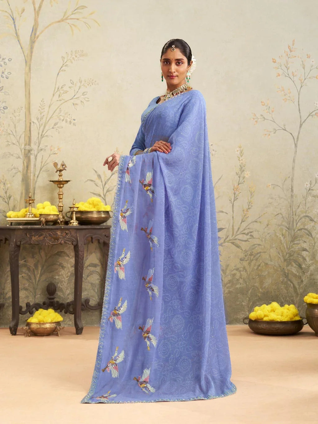 Laxmipati Deewangi Blue Chiffon Embroidered Saree