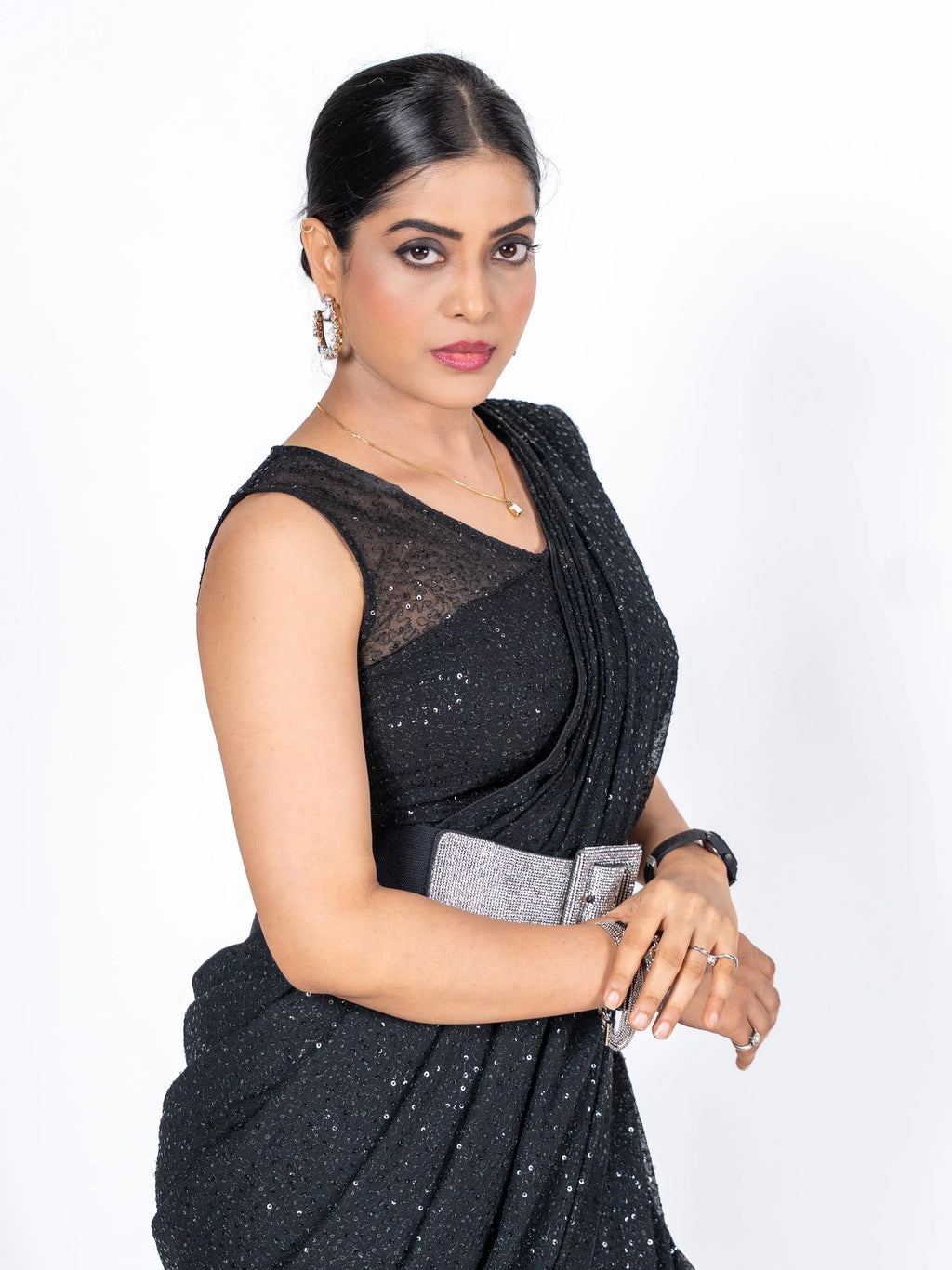 Laxmipati Ready to Wear (SS*) Black Georgette Embroidered Saree