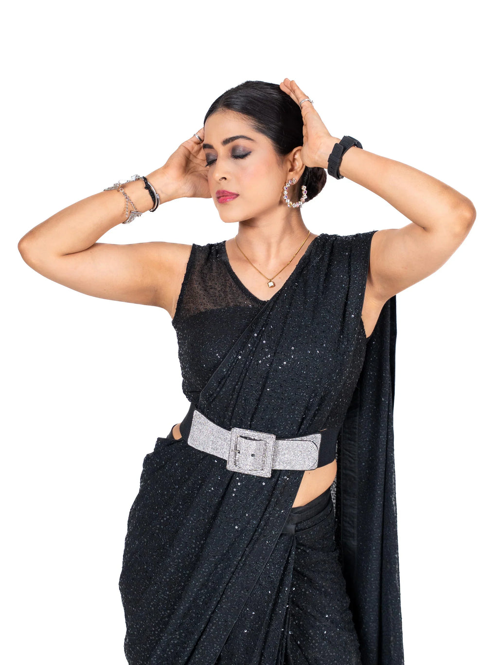 Laxmipati Ready to Wear (SS*) Black Georgette Embroidered Saree